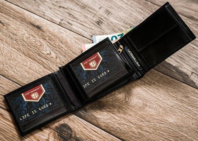 Portfel, czarny, skórzany, RFID, Peterson