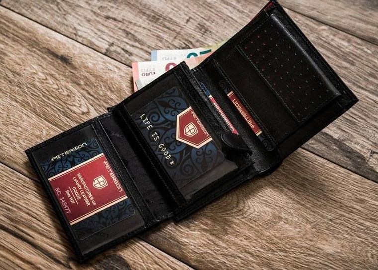 Portfel, czarny, skórzany, RFID, Peterson