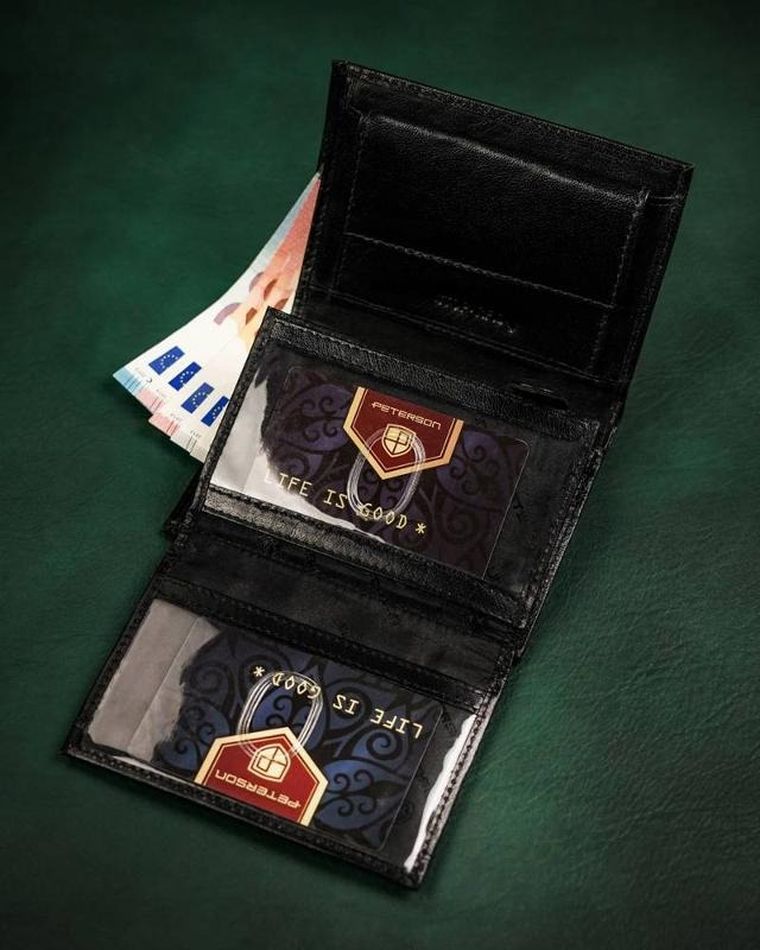 Portfel, czarny, skórzany, RFID, Peterson