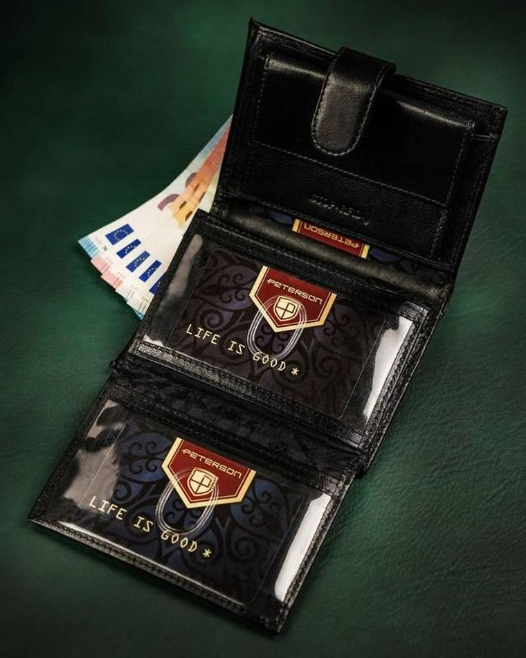 Portfel, czarny, skórzany, RFID, Peterson
