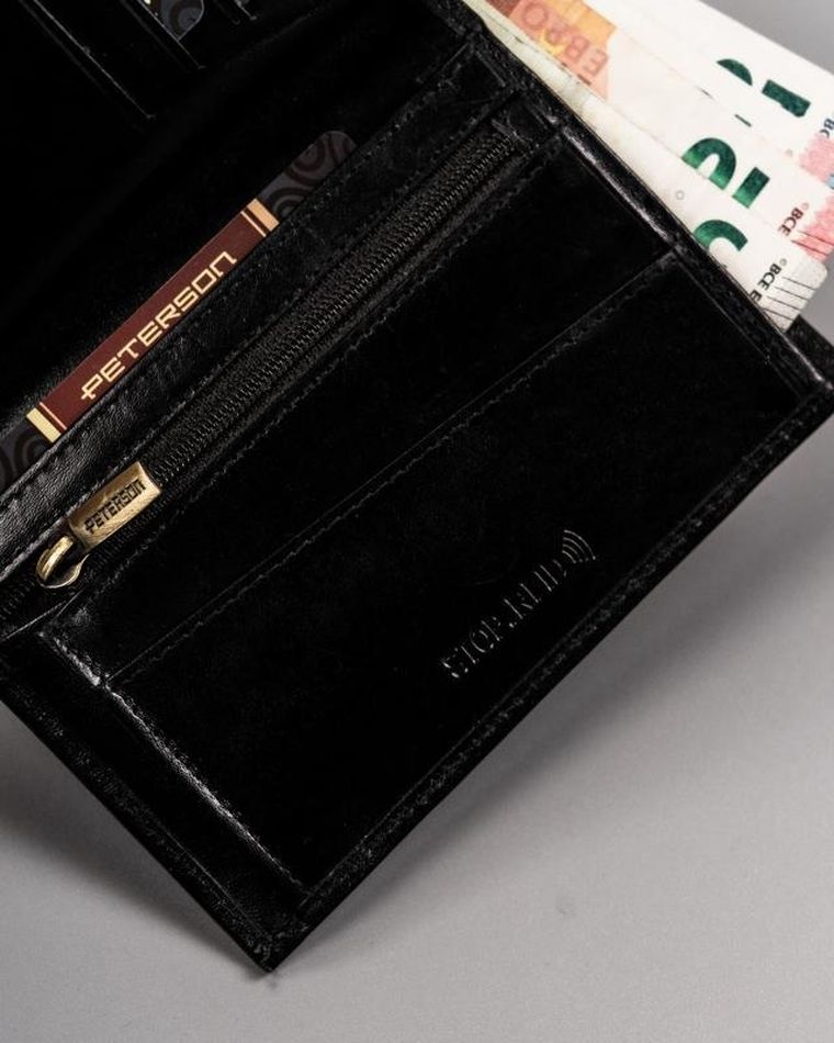 Portfel, czarny, skórzany, RFID, Peterson