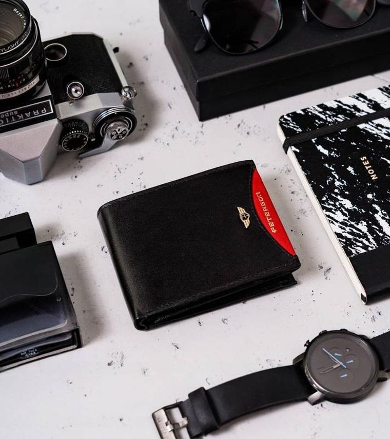 Portfel, czarny, skórzany, RFID, Peterson