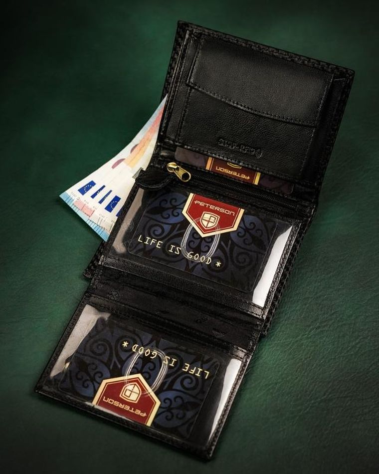 Portfel, czarny, skórzany, RFID, Peterson