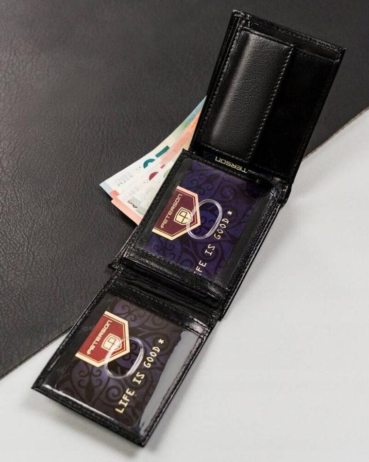 Portfel, czarny, skórzany, RFID, Peterson