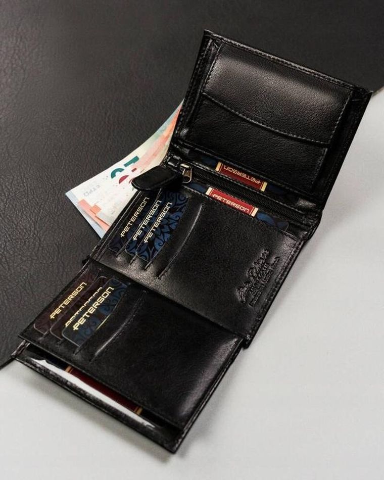 Portfel, czarny, skórzany, RFID, Peterson