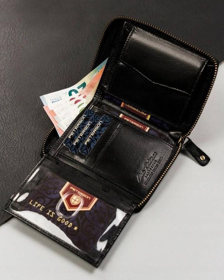 Portfel, czarny, skórzany, RFID, Peterson