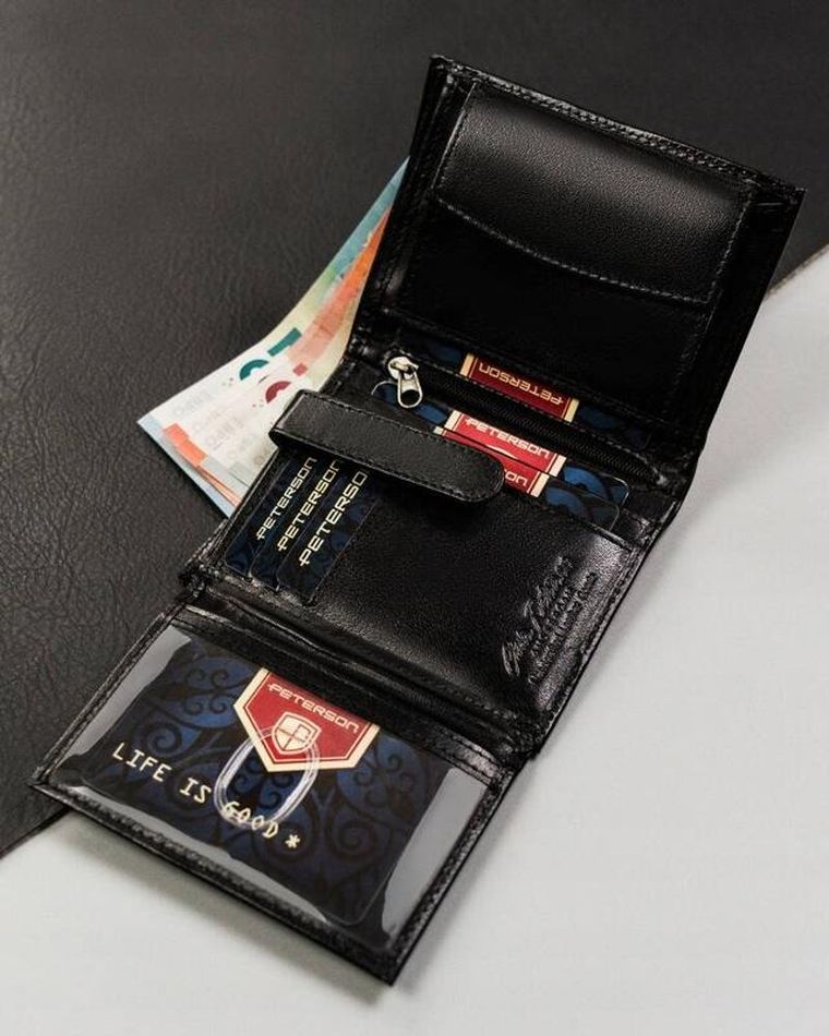Portfel, czarny, skórzany, RFID, Peterson