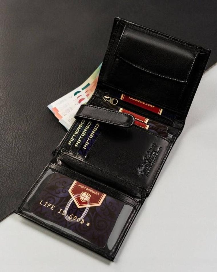 Portfel, czarny, skórzany, RFID, Peterson