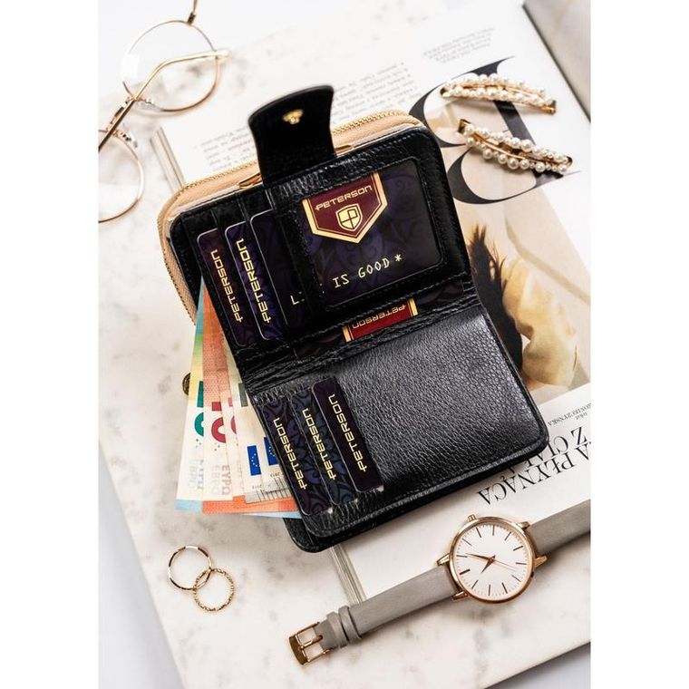 Portfel, czarny, skórzany, RFID, Peterson