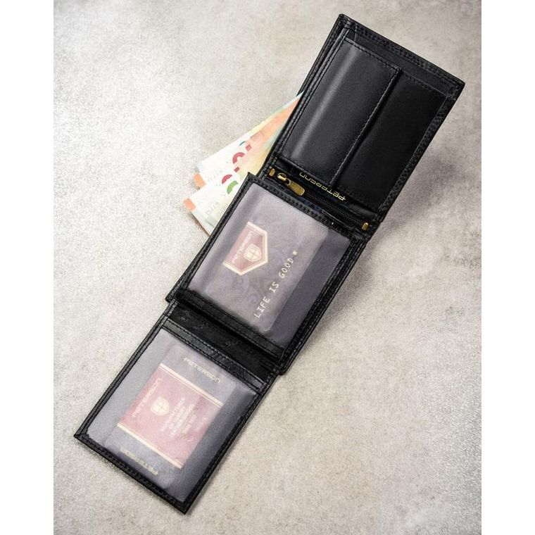 Portfel, czarny, skórzany, RFID, Peterson