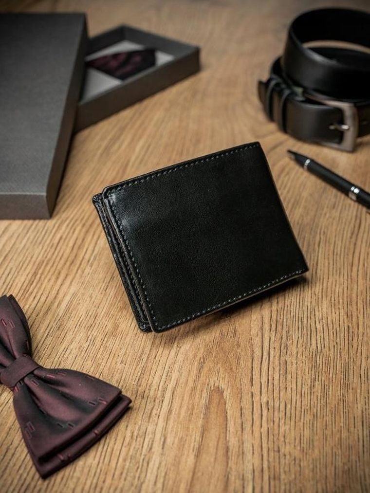 Portfel, czarny, skórzany, RFID, Pierre Andreus