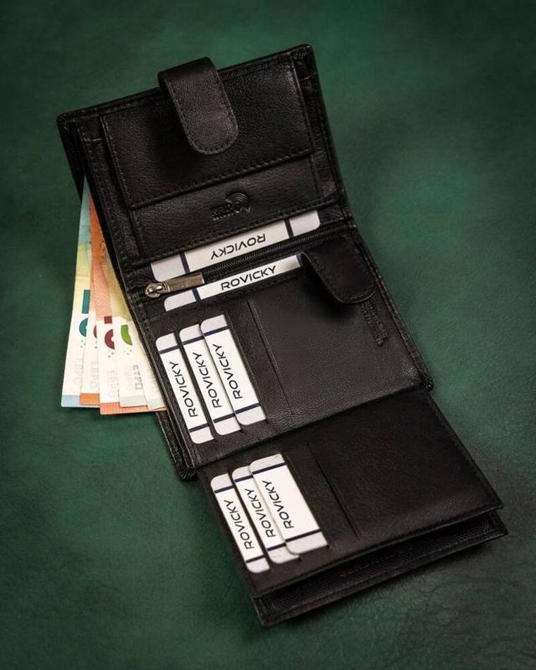 Portfel, czarny, skórzany, RFID, Rovicky