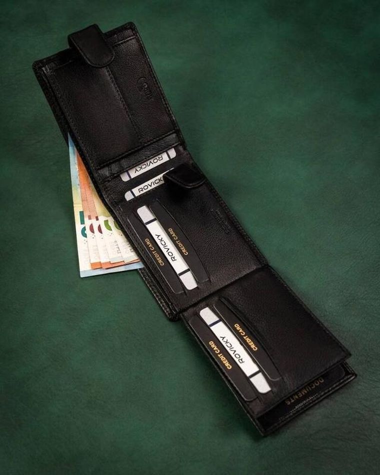 Portfel, czarny, skórzany, RFID, Rovicky