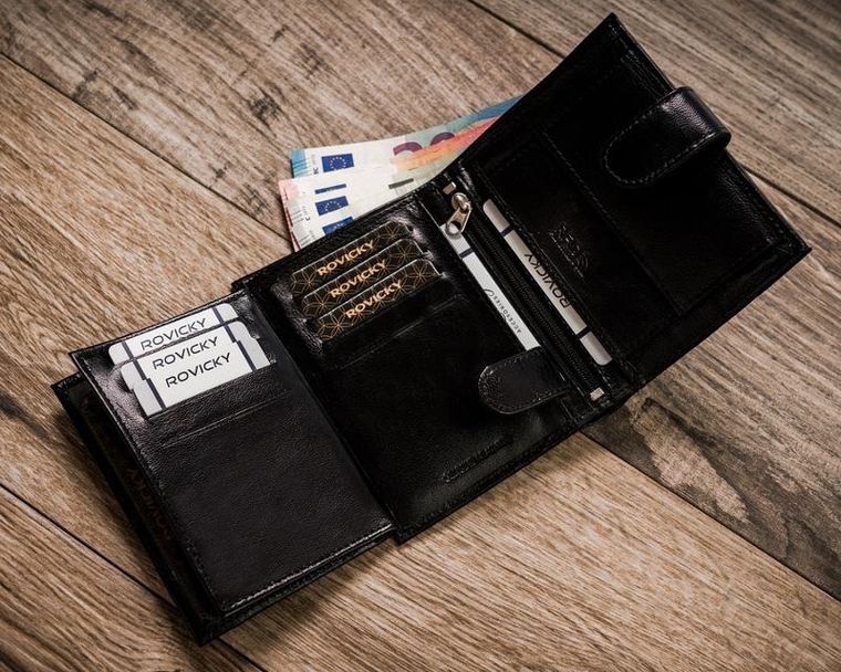 Portfel, czarny, skórzany, RFID, Rovicky