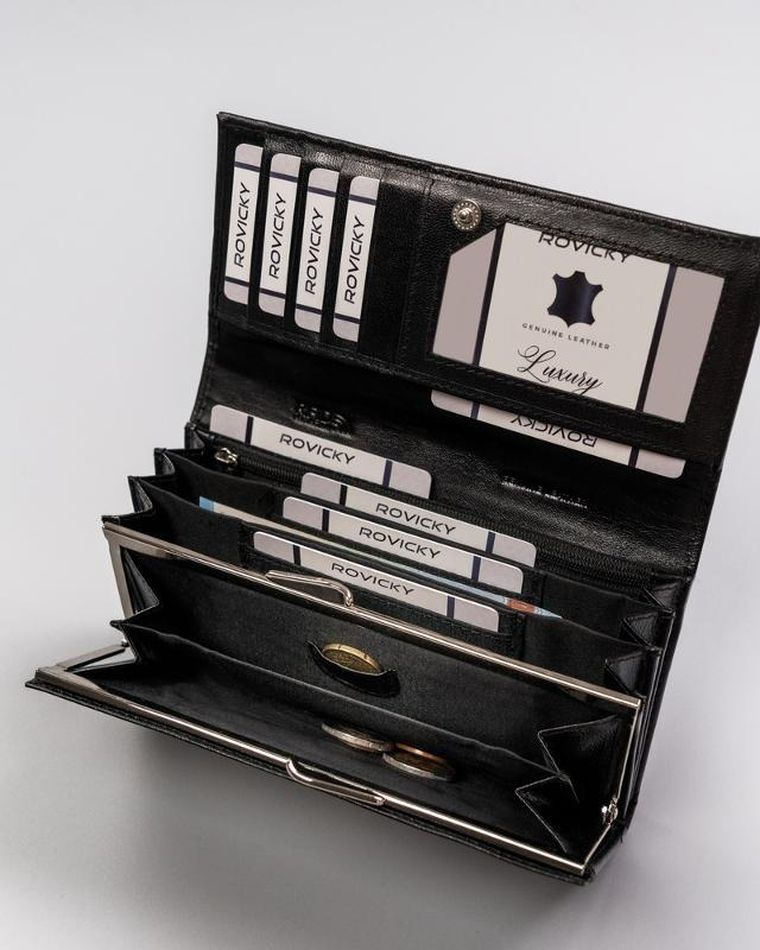 Portfel, czarny, skórzany, RFID, Rovicky