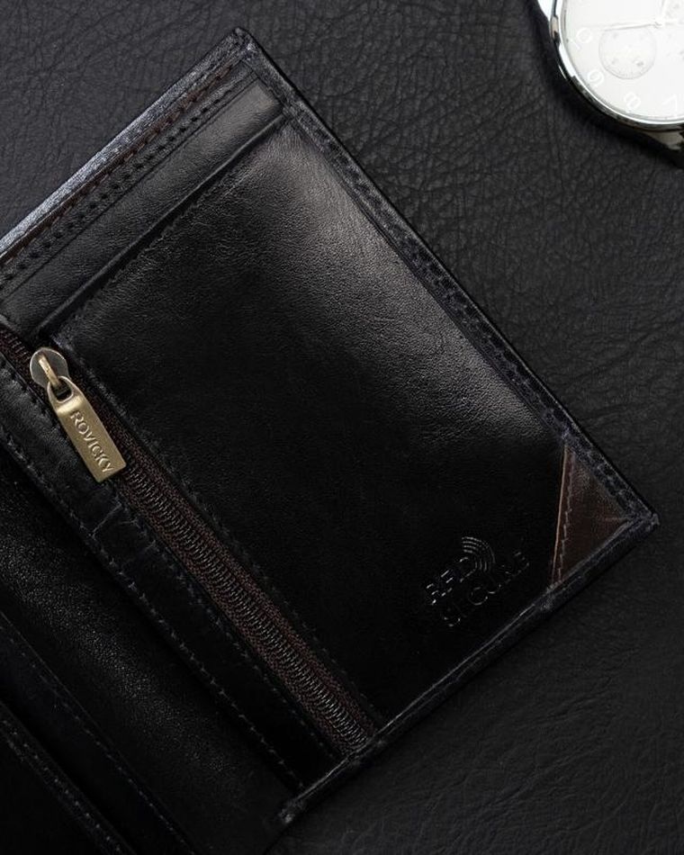 Portfel, czarny, skórzany, RFID, Rovicky
