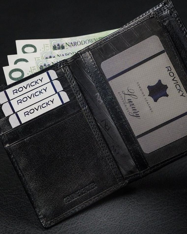 Portfel, czarny, skórzany, RFID, Rovicky