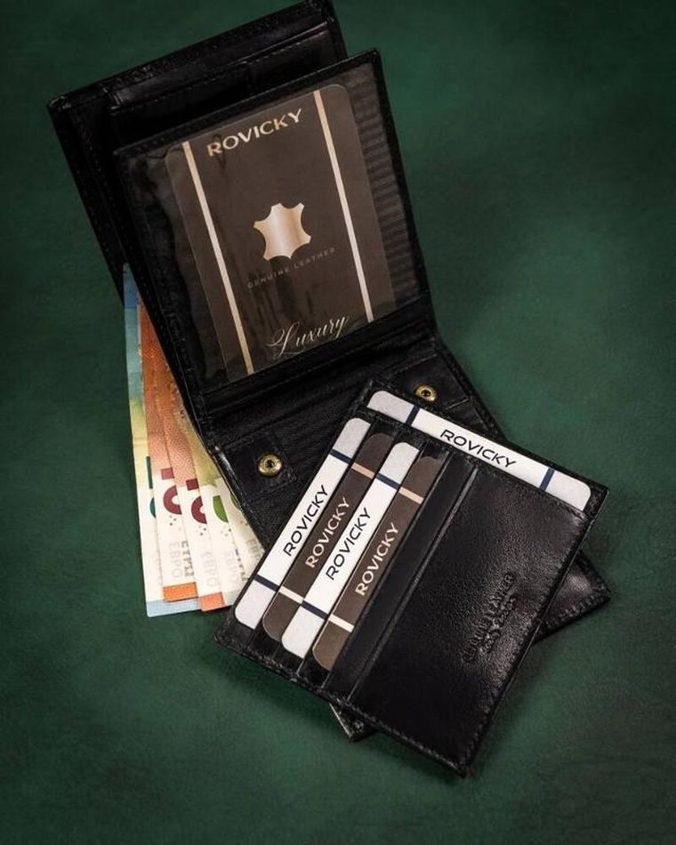 Portfel, czarny, skórzany, RFID, Rovicky