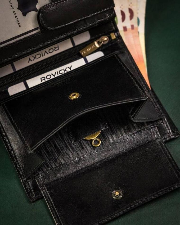 Portfel, czarny, skórzany, RFID, Rovicky