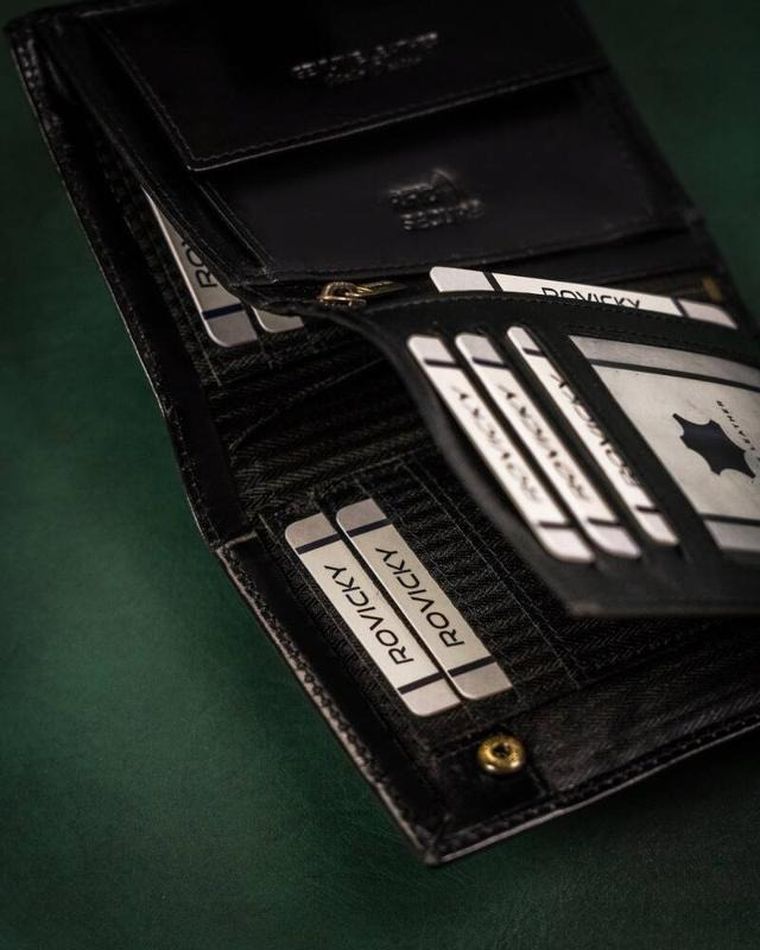 Portfel, czarny, skórzany, RFID, Rovicky