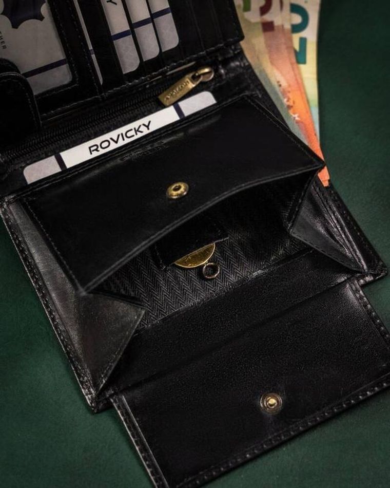 Portfel, czarny, skórzany, RFID, Rovicky