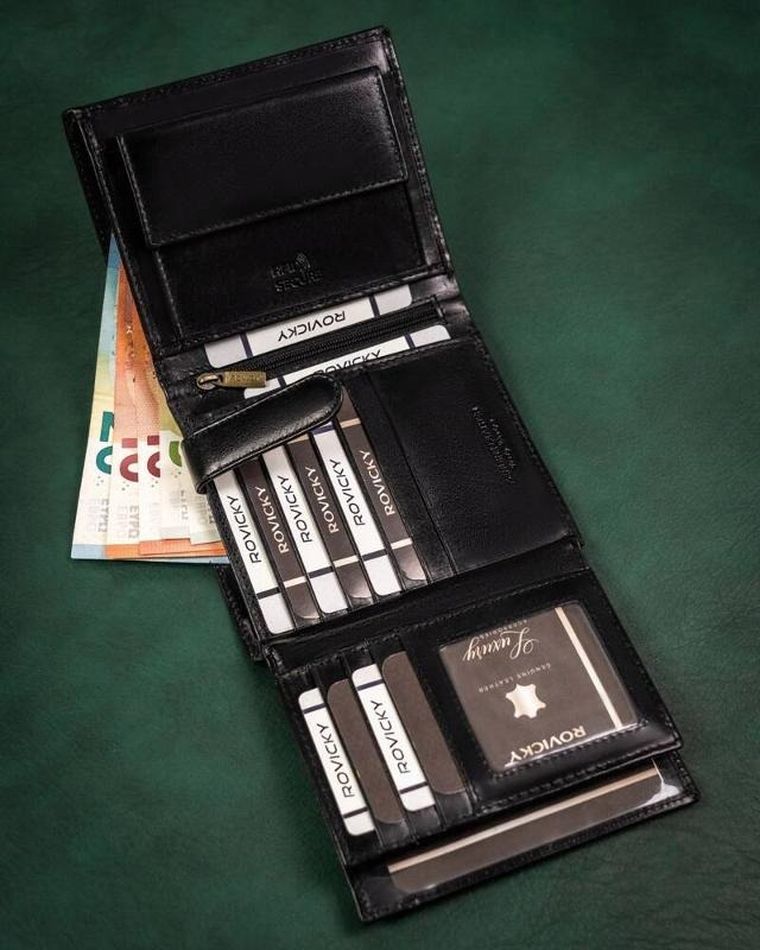 Portfel, czarny, skórzany, RFID, Rovicky