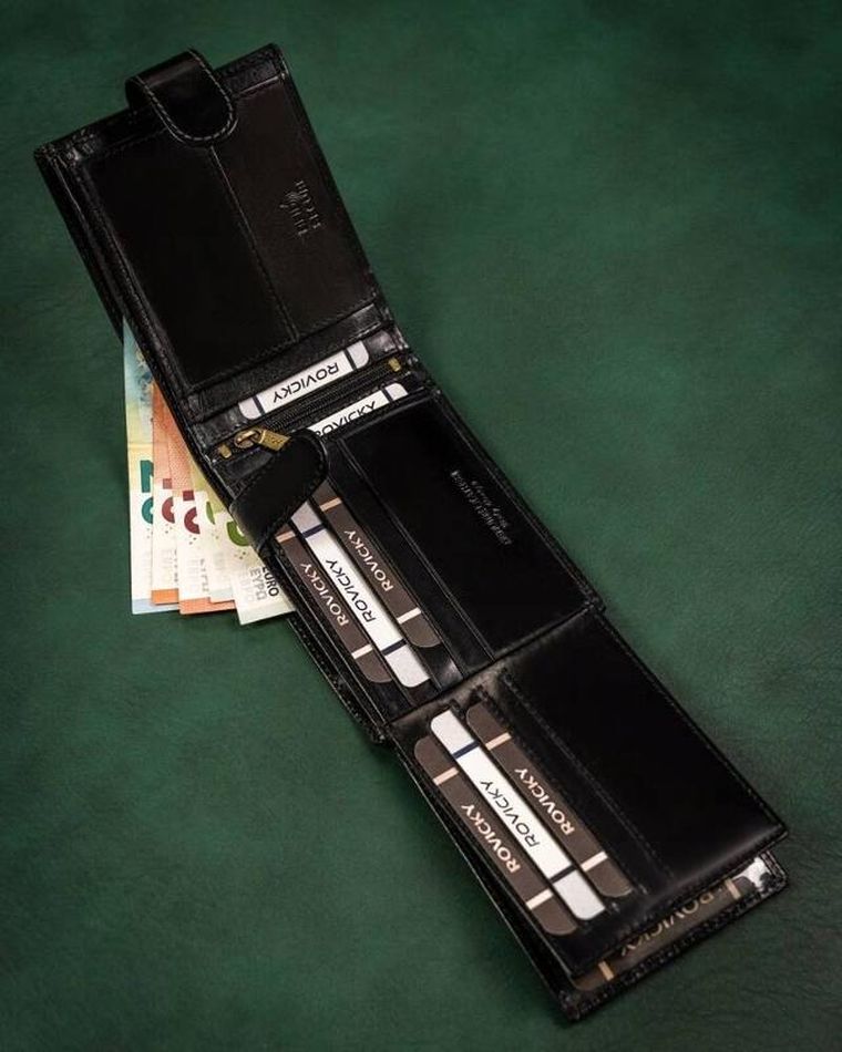 Portfel, czarny, skórzany, RFID, Rovicky