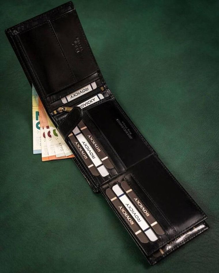 Portfel, czarny, skórzany, RFID, Rovicky