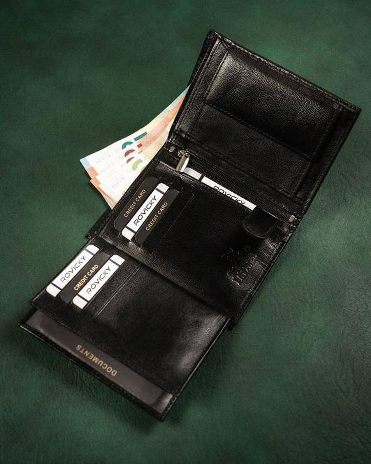Portfel, czarny, skórzany, RFID, Rovicky