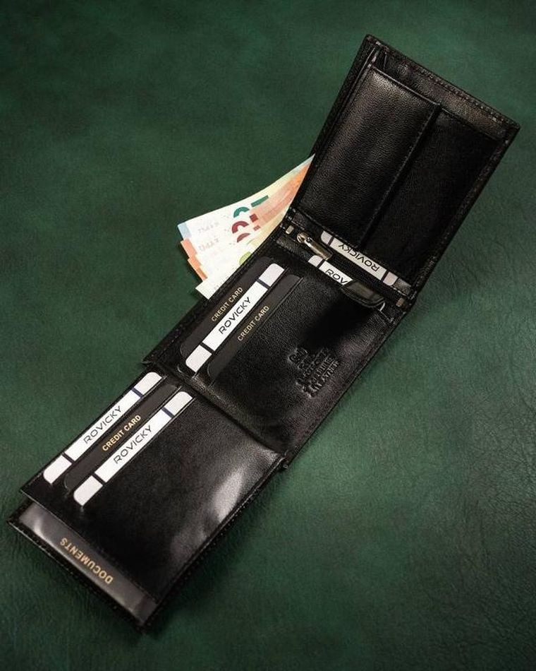 Portfel, czarny, skórzany, RFID, Rovicky