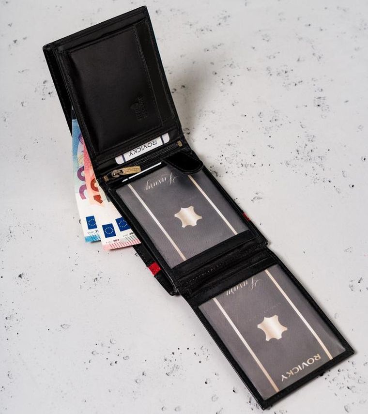 Portfel, czarny, skórzany, RFID, Rovicky