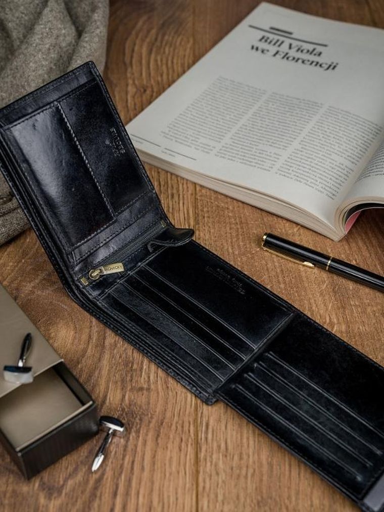 Portfel, czarny, skórzany, RFID, Rovicky