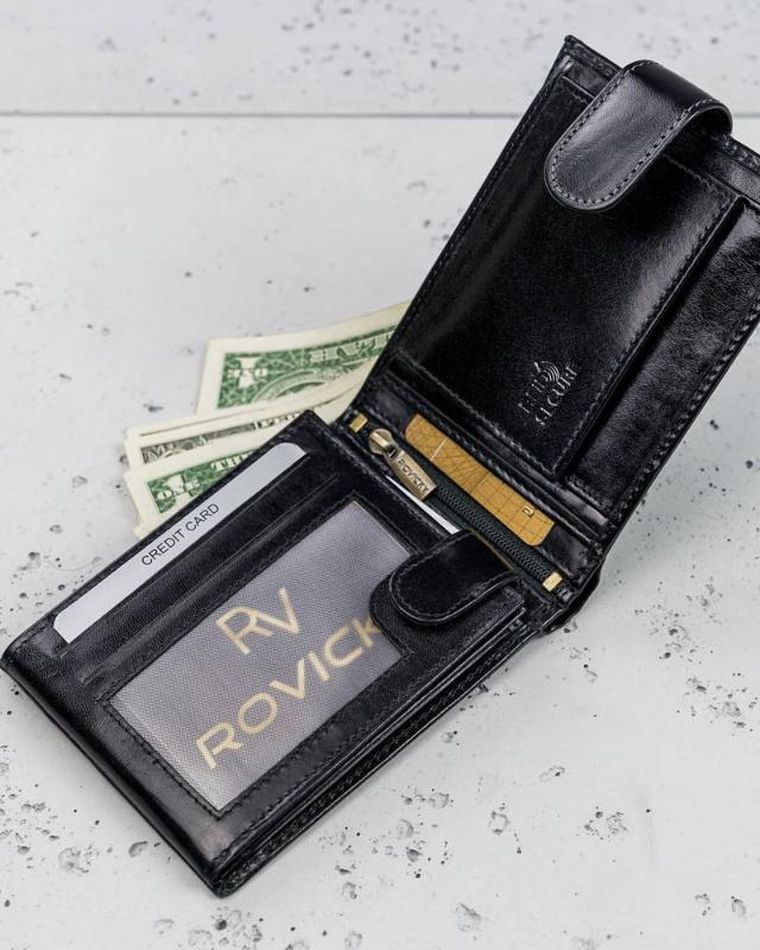 Portfel, czarny, skórzany, RFID, Rovicky
