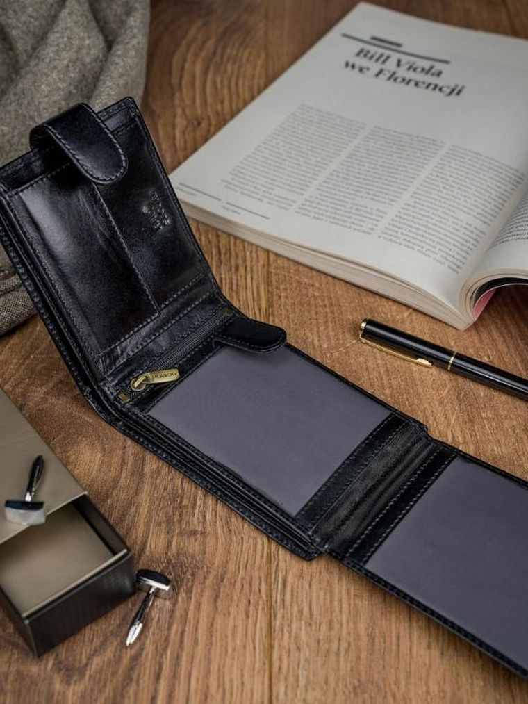 Portfel, czarny, skórzany, RFID, Rovicky