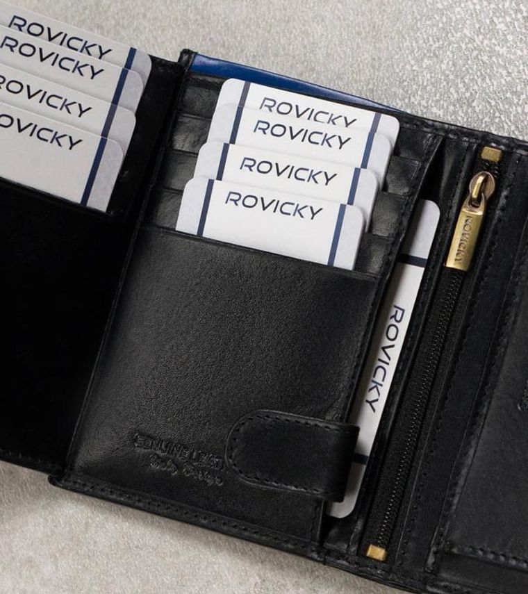 Portfel, czarny, skórzany, RFID, Rovicky