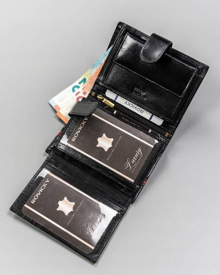 Portfel, czarny, skórzany, RFID, Rovicky