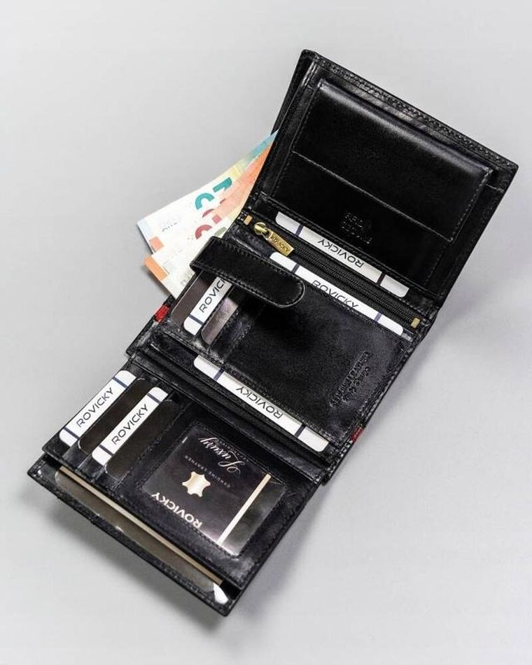 Portfel, czarny, skórzany, RFID, Rovicky