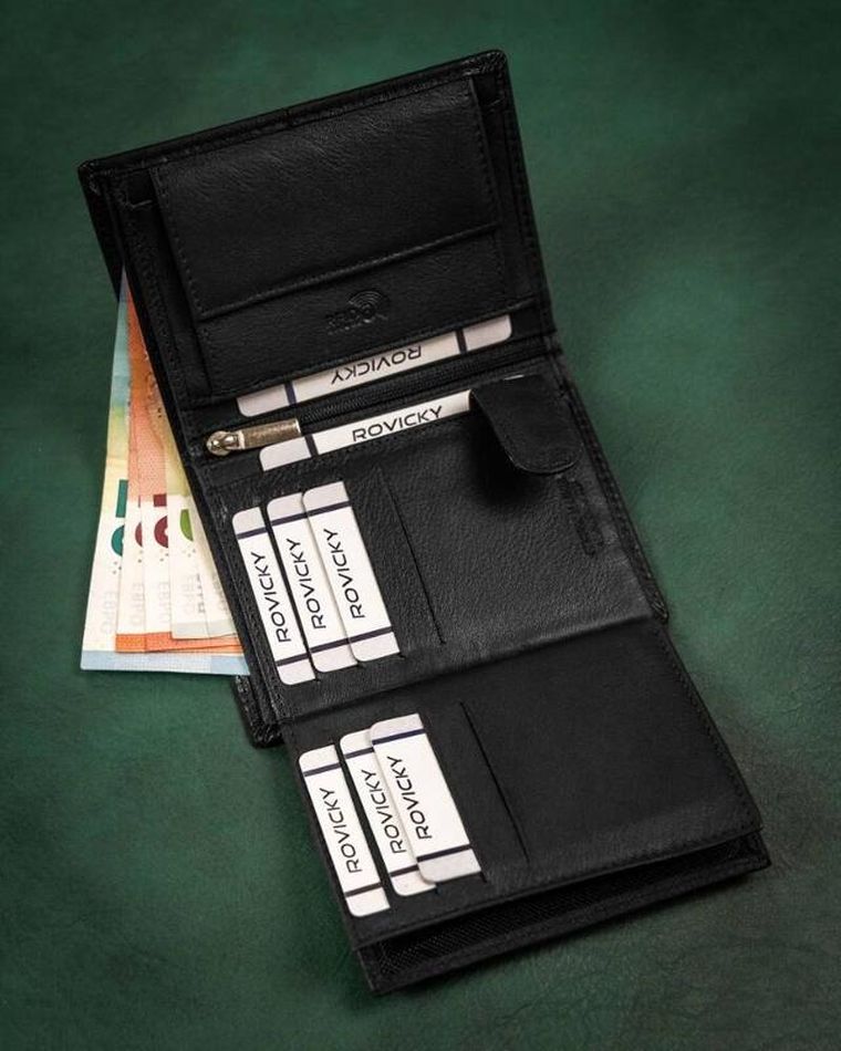 Portfel, czarny, skórzany, RFID, Rovicky