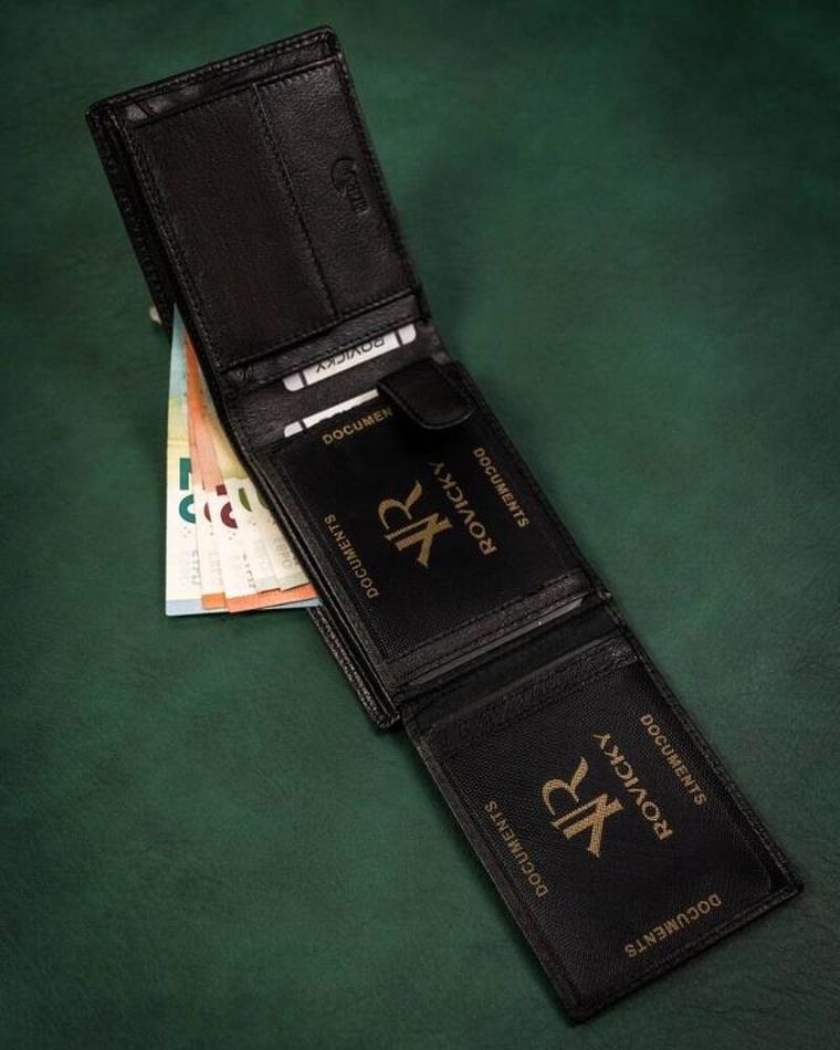 Portfel, czarny, skórzany, RFID, Rovicky