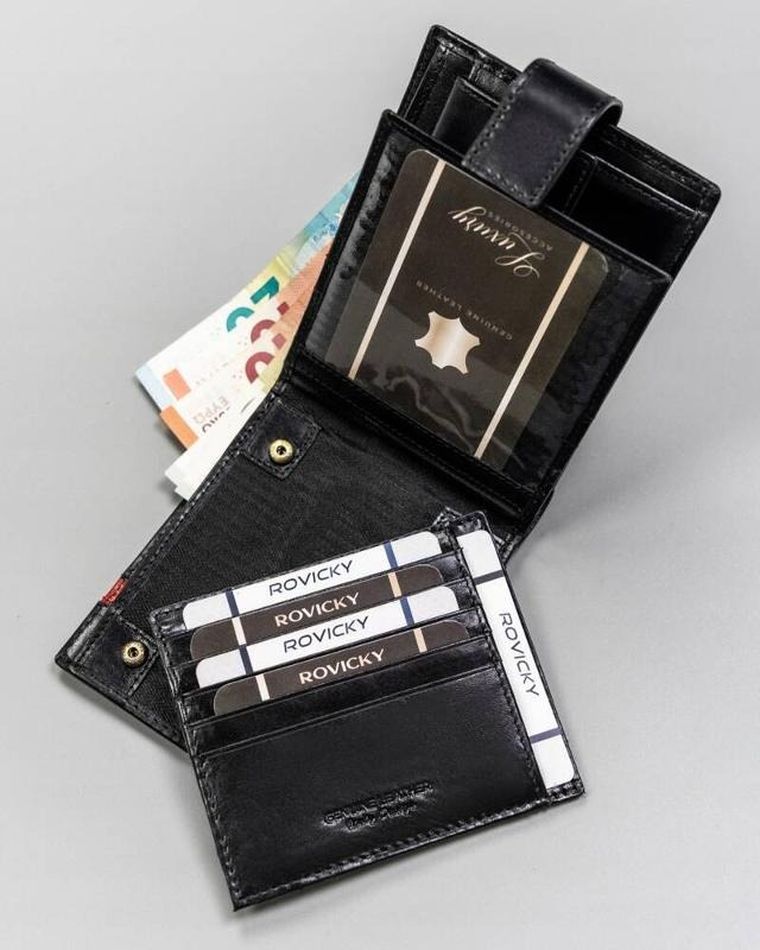 Portfel, czarny, skórzany, RFID, Rovicky