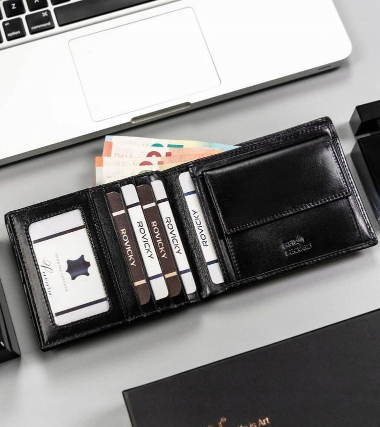 Portfel, czarny, skórzany, RFID, Rovicky