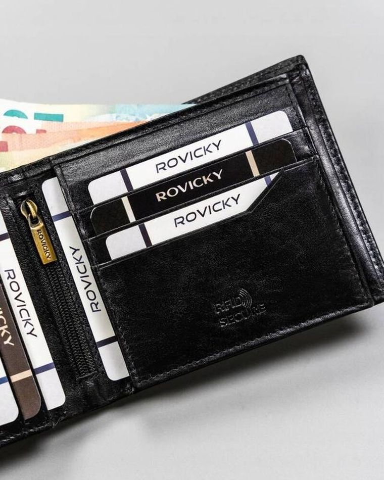 Portfel, czarny, skórzany, RFID, Rovicky
