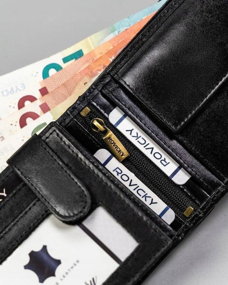 Portfel, czarny, skórzany, RFID, Rovicky
