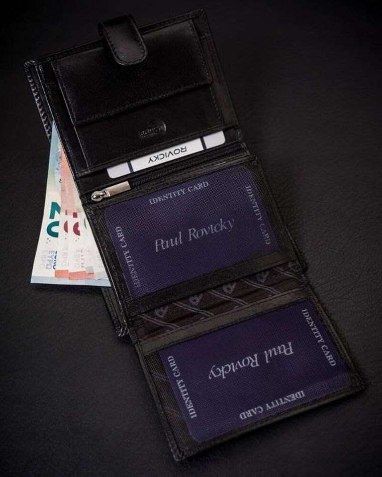 Portfel, czarny, skórzany, RFID, Rovicky