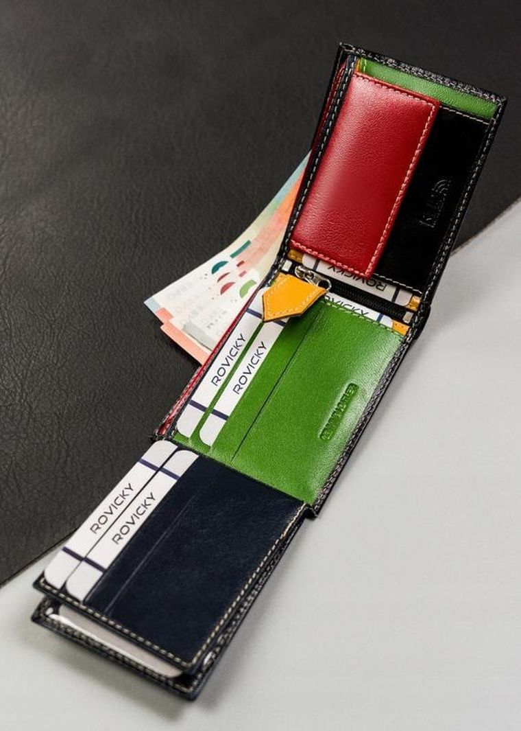 Portfel, czarny, skórzany, RFID, Rovicky