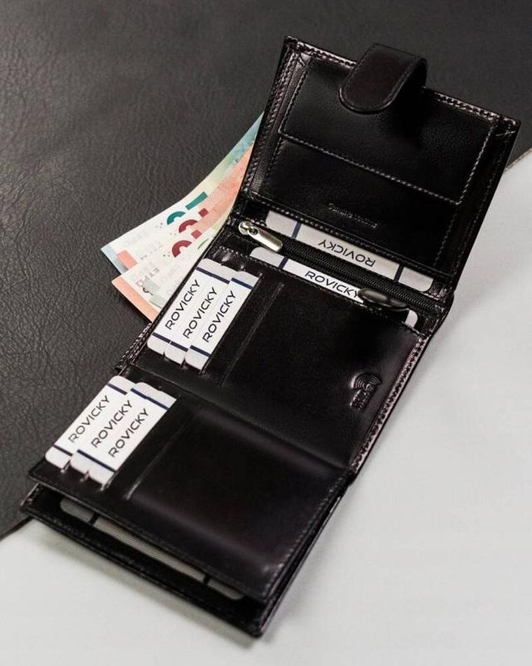 Portfel, czarny, skórzany, RFID, Rovicky