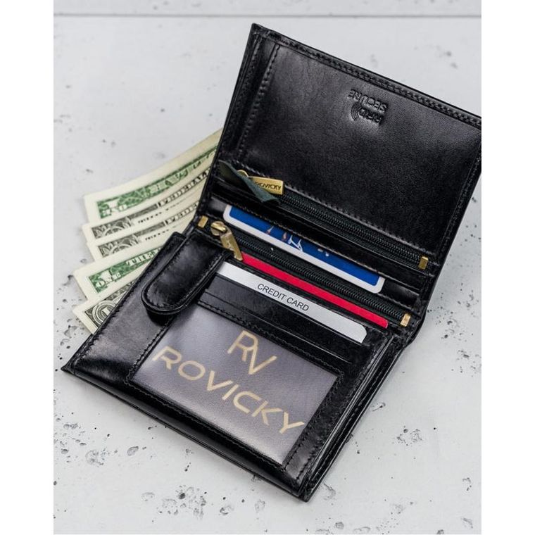 Portfel, czarny, skórzany, RFID, Rovicky