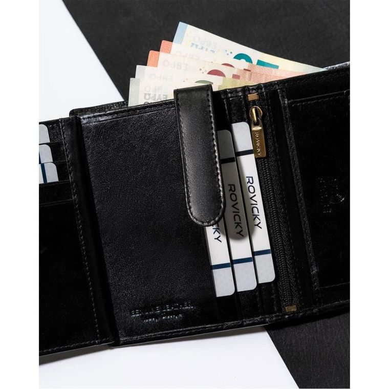 Portfel, czarny, skórzany, RFID, Rovicky