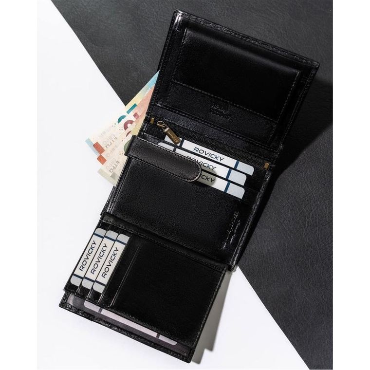 Portfel, czarny, skórzany, RFID, Rovicky