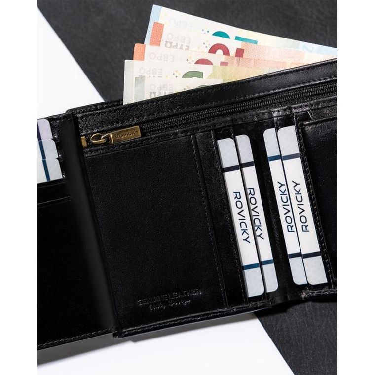 Portfel, czarny, skórzany, RFID, Rovicky